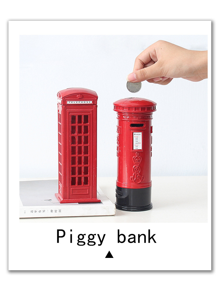Spot Goods British Retro Zinc Alloy Telephone Booth Post Box Storage Model Piggy Bank Decoration Creative Home Desktop Decoration