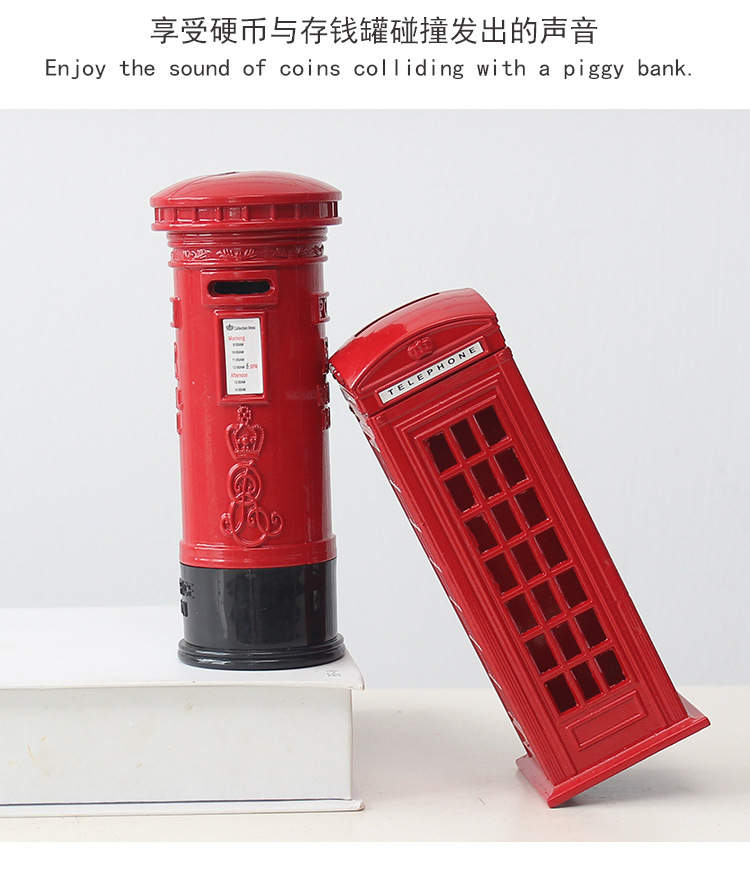 Spot Goods British Retro Zinc Alloy Telephone Booth Post Box Storage Model Piggy Bank Decoration Creative Home Desktop Decoration