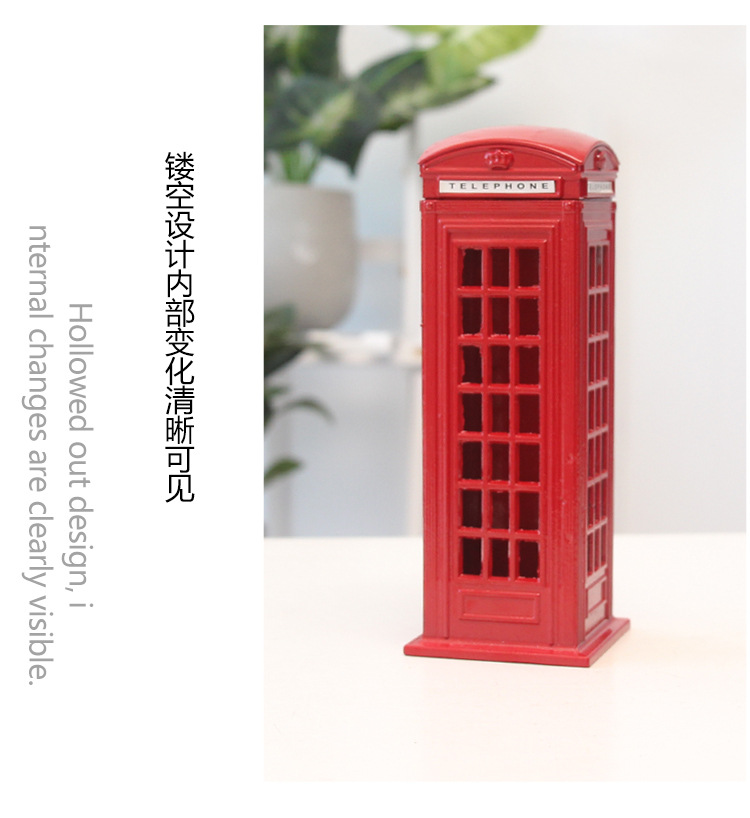 Spot Goods British Retro Zinc Alloy Telephone Booth Post Box Storage Model Piggy Bank Decoration Creative Home Desktop Decoration