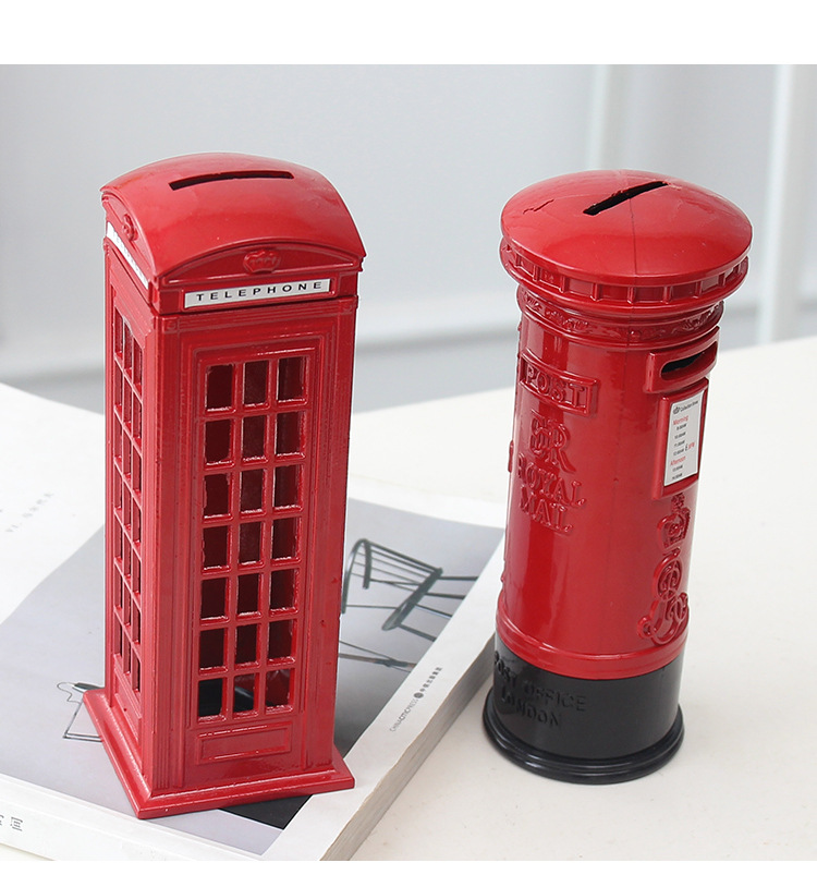 Spot Goods British Retro Zinc Alloy Telephone Booth Post Box Storage Model Piggy Bank Decoration Creative Home Desktop Decoration