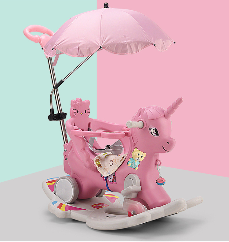 Trojan  plus-Sized Large Thickened 1-5 Years Old Baby Toy Rocking Chair Horse Dual-Use Wooden Carriage Kiddie Ride