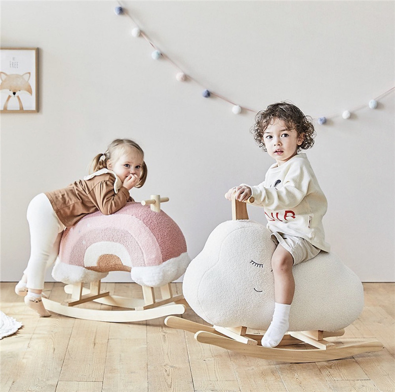 Korean Ins Children&#039;s Toy Trojan Baby Rocking Horse Solid Wood Adult Sitting Trojan