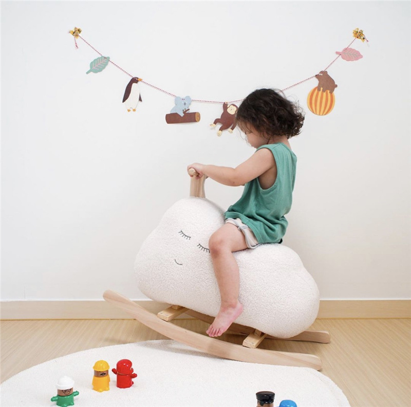 Korean Ins Children&#039;s Toy Trojan Baby Rocking Horse Solid Wood Adult Sitting Trojan