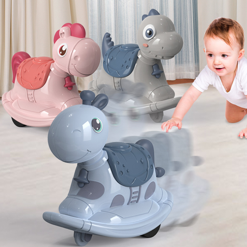 Cute Rocking Horse Walker Car Two-in-One Push-on Chain Sliding Wooden Trojan