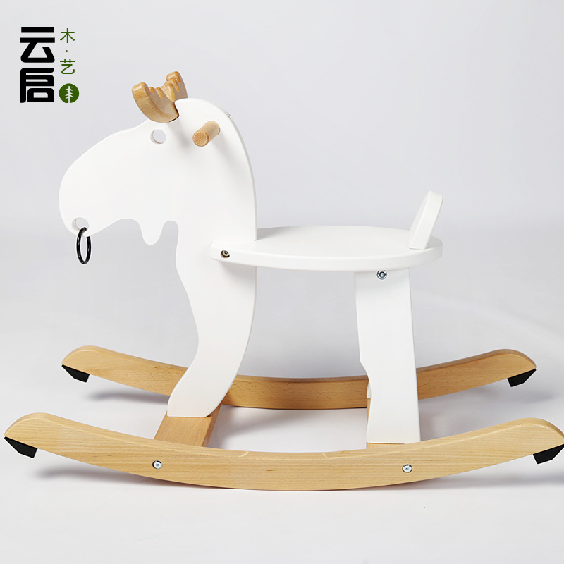 Trojan Horse Children Rocking Horse Solid Wood Wooden Baby Soothing Environmental Protection Solid Wood Birthday Trojan