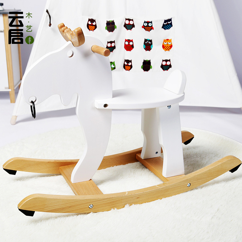 Trojan Horse Children Rocking Horse Solid Wood Wooden Baby Soothing Environmental Protection Solid Wood Birthday Trojan