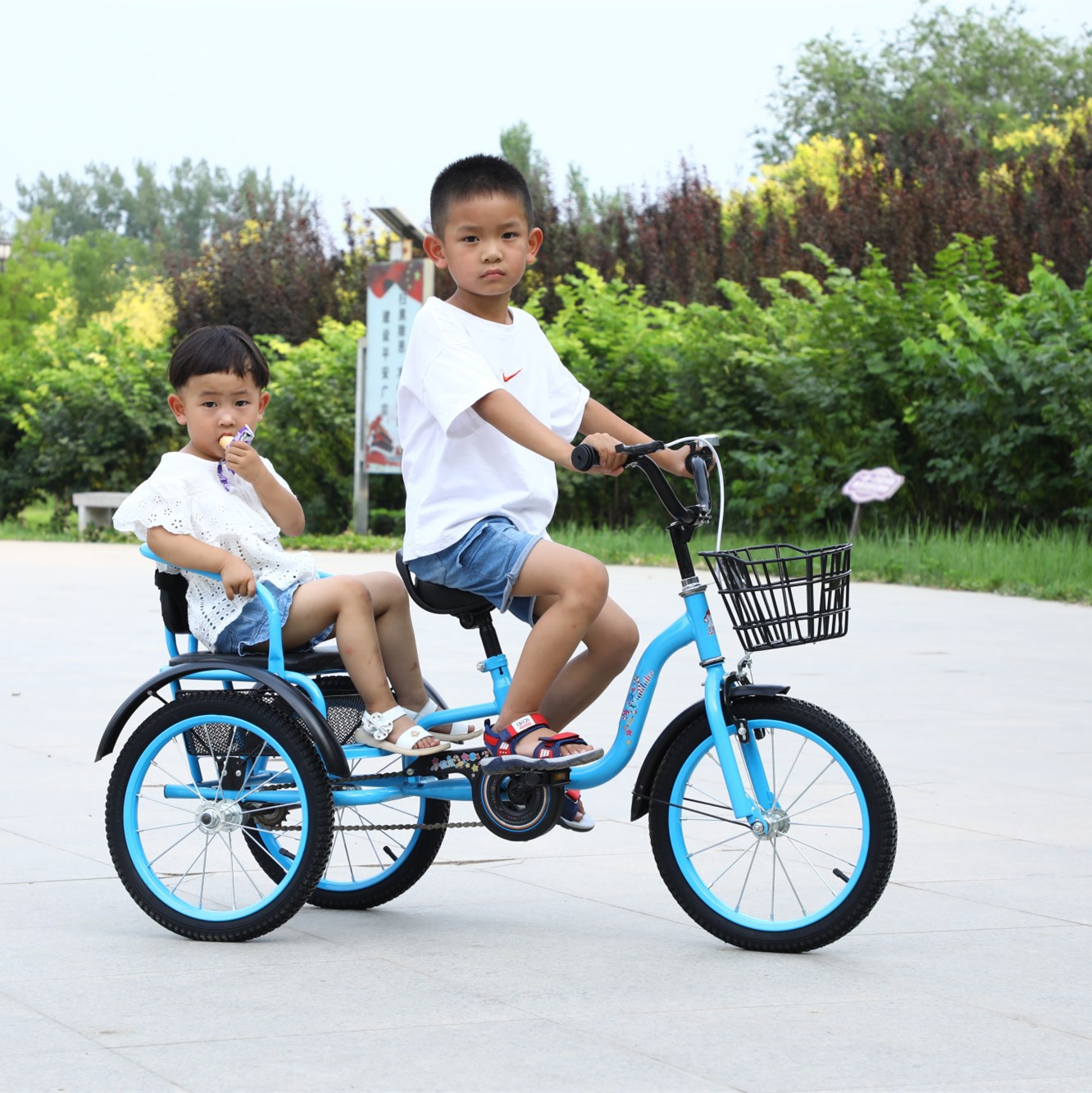 Baby Bike Children&#039;s Pedal Tricycle Large 16-Inch Boys and Girls Folding Twin Bicycle for 3-6-8-10 Years Old