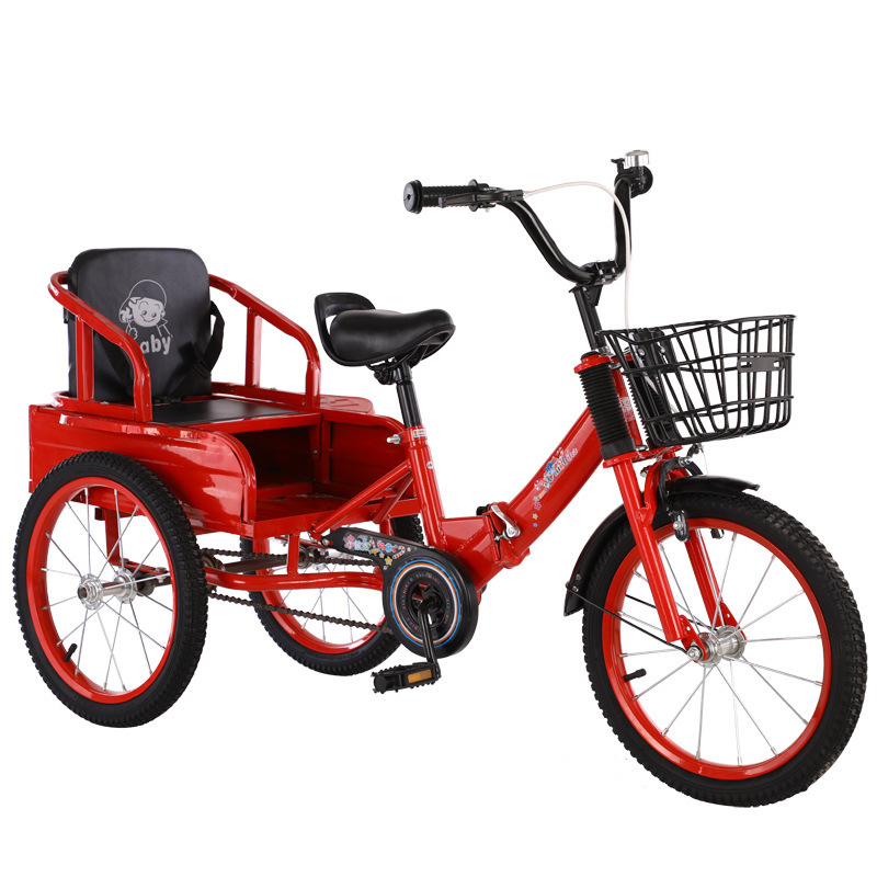 Baby Bike Children's Pedal Tricycle Large 16-Inch Boys and Girls Folding Twin Bicycle for 3-6-8-10 Years Old