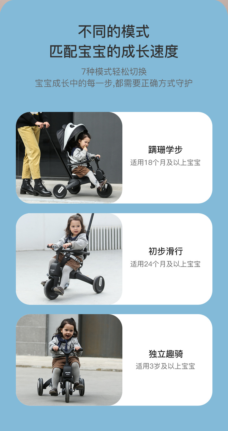 Playkids Proco Children's Seven-in-One Tricycle Baby Car Baby Bicycle Foldable Walk the Children Baby Bike