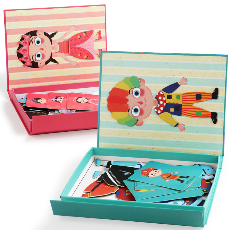 Wooden Children&#039;s Mental Exercise Sticker Magnetic Professional Dressing Puzzle Wooden Enlightening Early Education Toy Intelligence 3-6 Years Old Baby