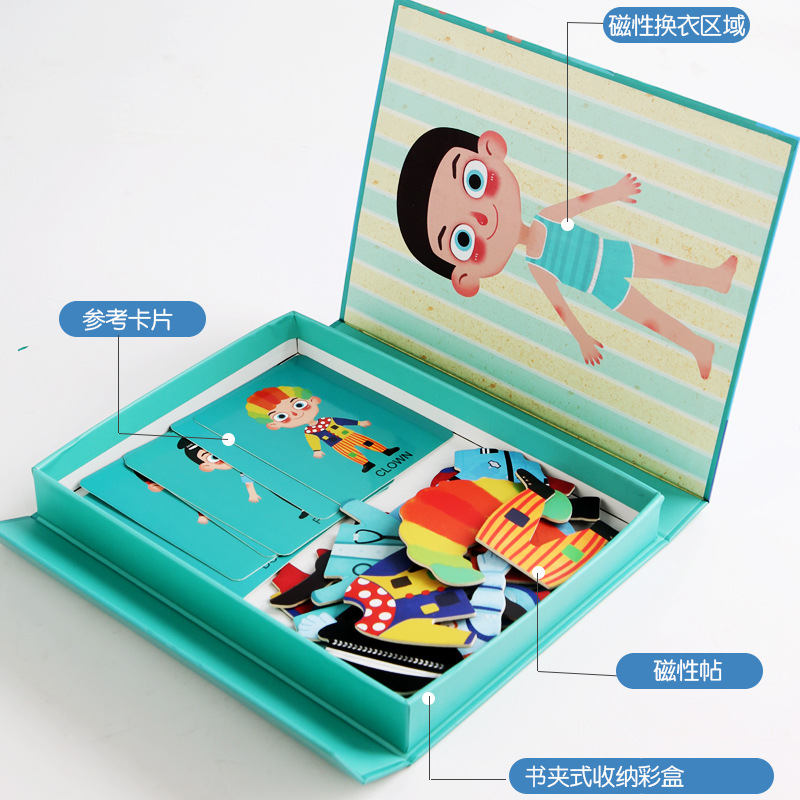 Wooden Children&#039;s Mental Exercise Sticker Magnetic Professional Dressing Puzzle Wooden Enlightening Early Education Toy Intelligence 3-6 Years Old Baby