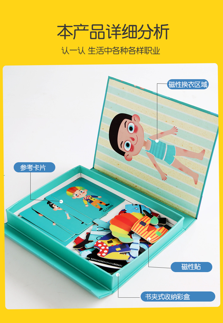 Wooden Children's Mental Exercise Sticker Magnetic Professional Dressing Puzzle Wooden Enlightening Early Education Toy Intelligence 3-6 Years Old Baby