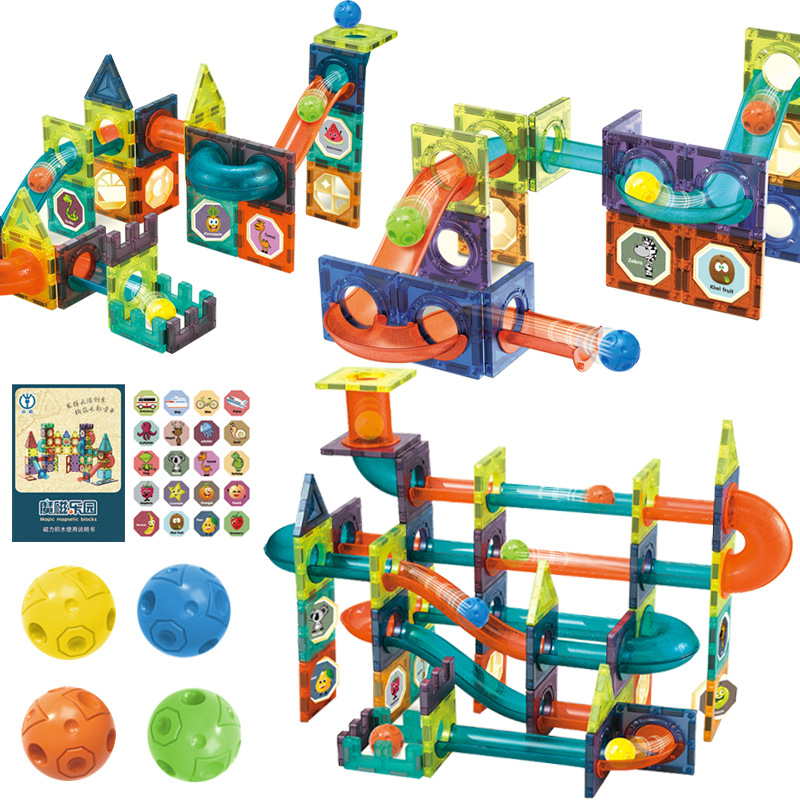Cross-Border Colored Window Magnetic Sheet Toy Pipe Magnet Children Slide Ball Magnetic Building Blocks Track Splicing Toy
