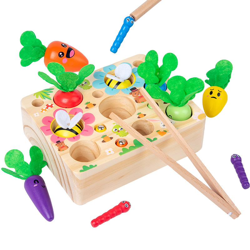 Fun Pulling Radishes Game Child Clip Bee Magnetic Insect Catching Three-in-One Parent-Child Magnetic Toy