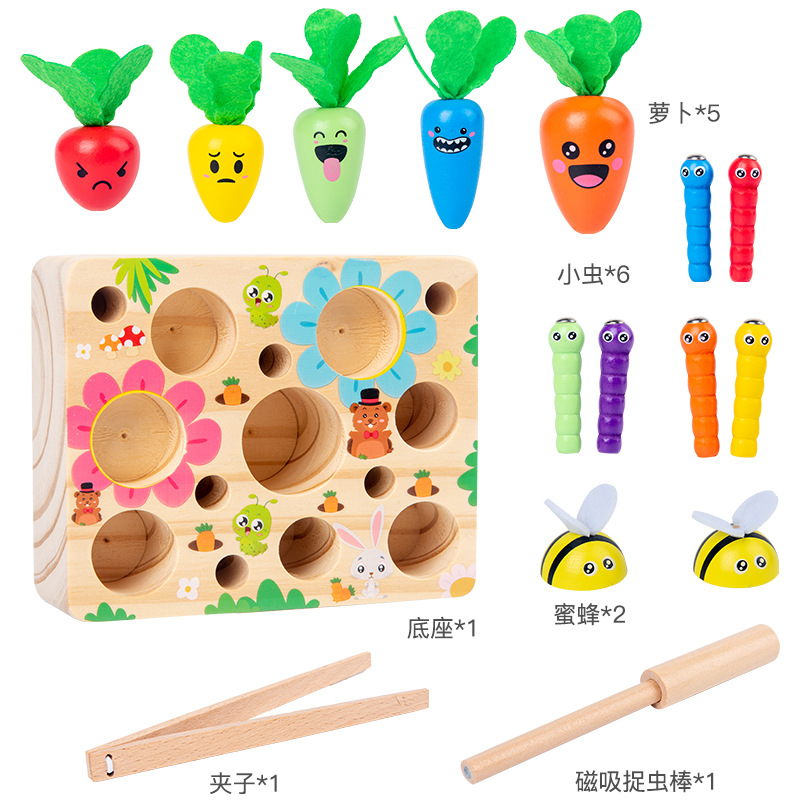 Fun Pulling Radishes Game Child Clip Bee Magnetic Insect Catching Three-in-One Parent-Child Magnetic Toy