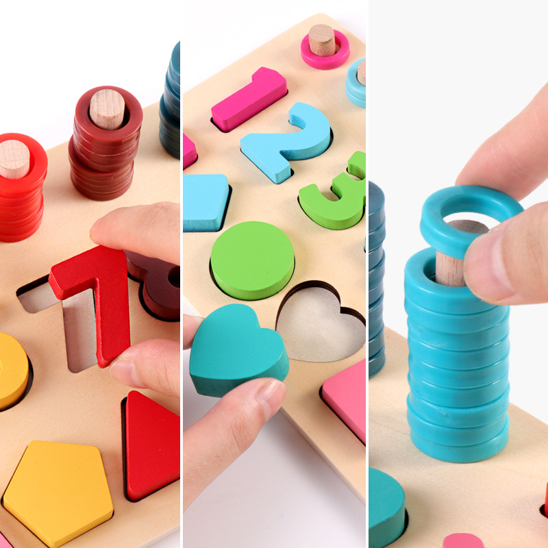 Children&#039;s Wooden Puzzle Five-in-One Marine Digital Computing Shape Matching Magnetic Fishing Magnetic Toy