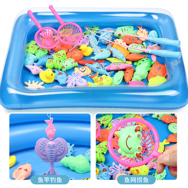 Children&#039;s Fishing Toy Pool Set Square Park Stall Plastic Water Playing Magnetic Fishing Pool Toy Factory Wholesale