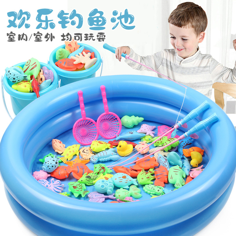 Children&#039;s Fishing Toy Pool Set Square Park Stall Plastic Water Playing Magnetic Fishing Pool Toy Factory Wholesale