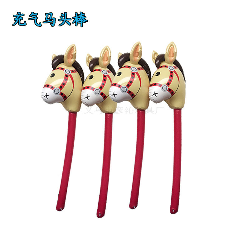 Cross-Border Hot Inflatable Horse Head Stick Inflatable Stick PVC Children Inflatable Toy Stick Animal Head Stick in Stock Wholesale