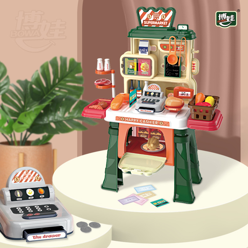 Bowa Children role play toys Simulation Supermarket Shopping Dessert Table Set Parent-Child Play House Toys 8135
