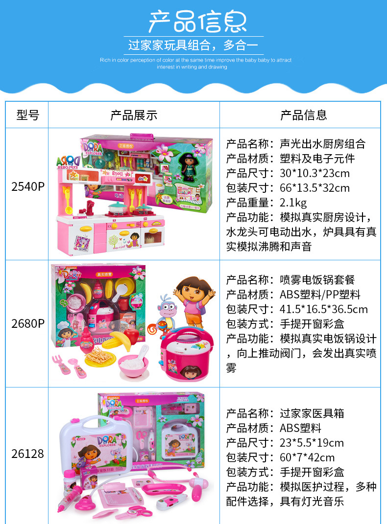 Qunfeng Dora Genuine Children's Play House Electric Water Kitchen Birthday Gift Educational Set Girls' Toys
