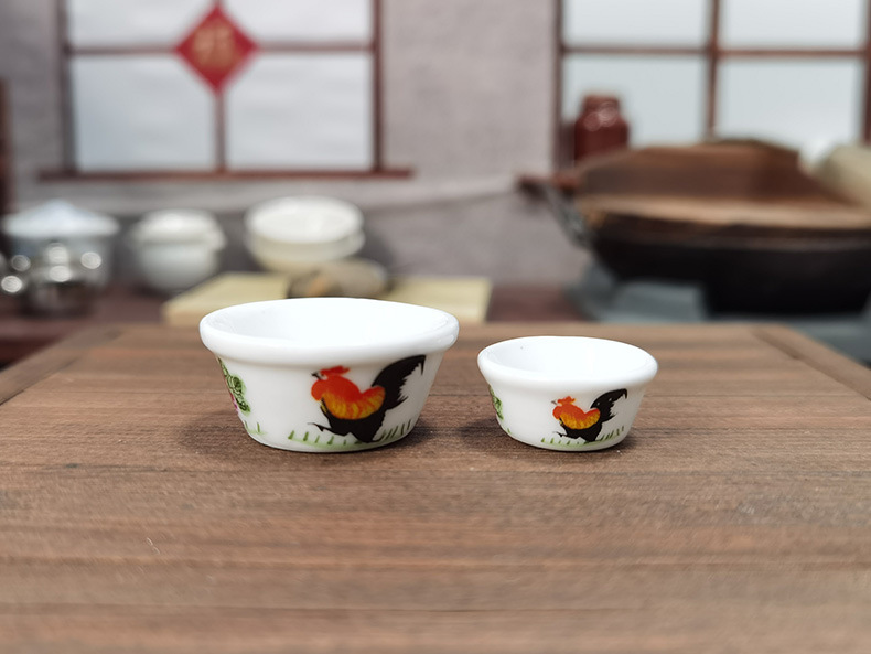 Pocket Story Mini Ceramic Bowl with Rooster Chicken Cup Retro Tableware Small Kitchen Miniature Candy Toy Model Toy Pocket Story Mini Ceramic Bowl with Rooster Chicken Cup Retro Tableware Small Kitchen Miniature Candy Toy Model Toy