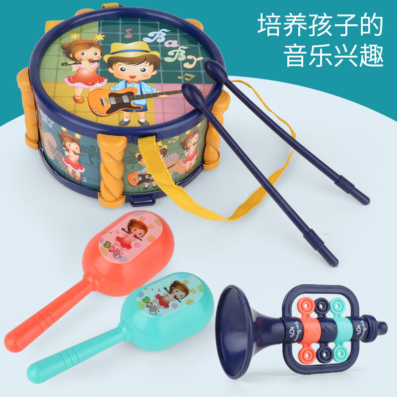 3767# Stall New Baby Toy Beating Sound Musical Instrument Packages Infant Sand Hammer Beating Drum 0-1 Years Old