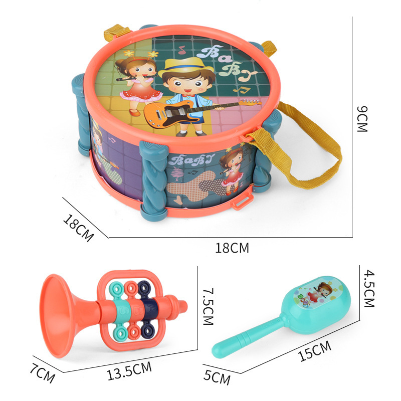 3767# Stall New Baby Toy Beating Sound Musical Instrument Packages Infant Sand Hammer Beating Drum 0-1 Years Old