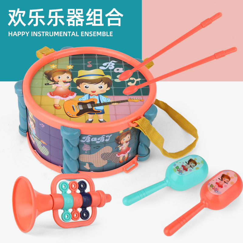 3767# Stall New Baby Toy Beating Sound Musical Instrument Packages Infant Sand Hammer Beating Drum 0-1 Years Old