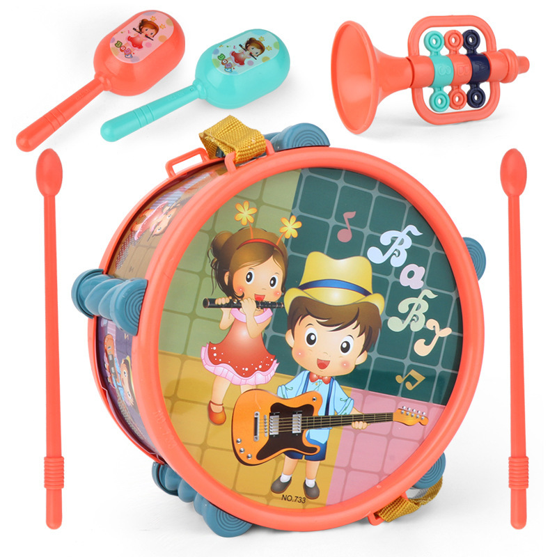 3767# Stall New Baby Toy Beating Sound Musical Instrument Packages Infant Sand Hammer Beating Drum 0-1 Years Old