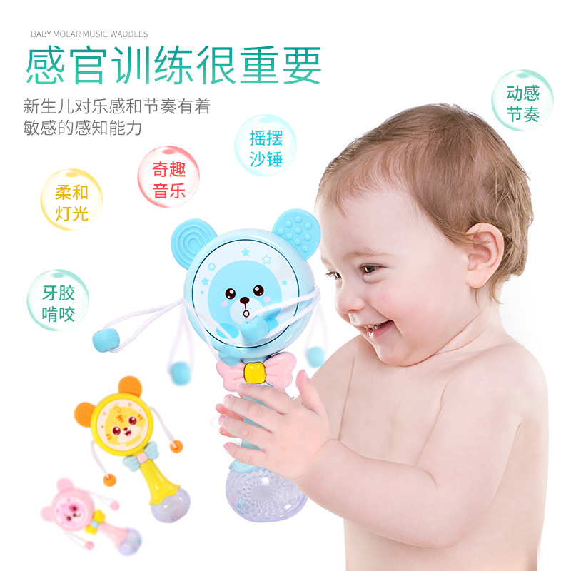 Sand Hammer Luminous Rattle Drum Baby Teether Handbell Biteable 0-1 Year Old Baby Music Sand Hammer Stick