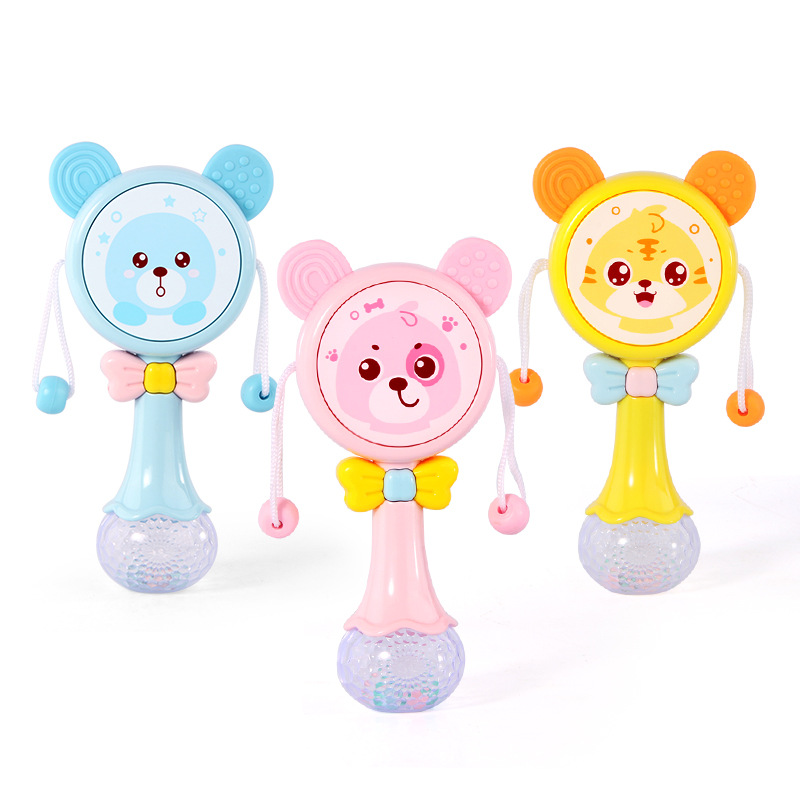 Sand Hammer Luminous Rattle Drum Baby Teether Handbell Biteable 0-1 Year Old Baby Music Sand Hammer Stick