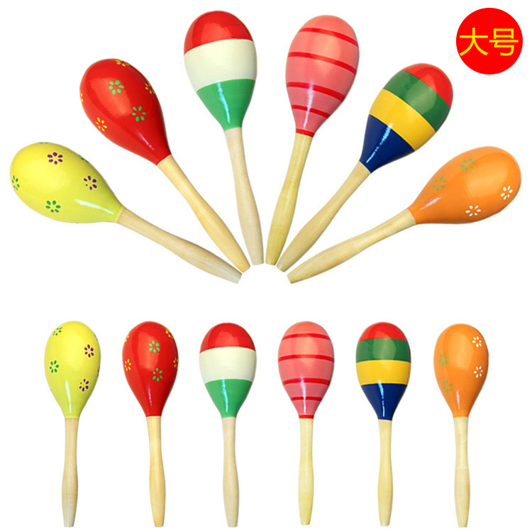 Wholesale Wooden Cartoon Sand Ball Wooden Sand Hammer Training Auditory Rattle Baby Exercise Hand Holding Musical Instrument Toy