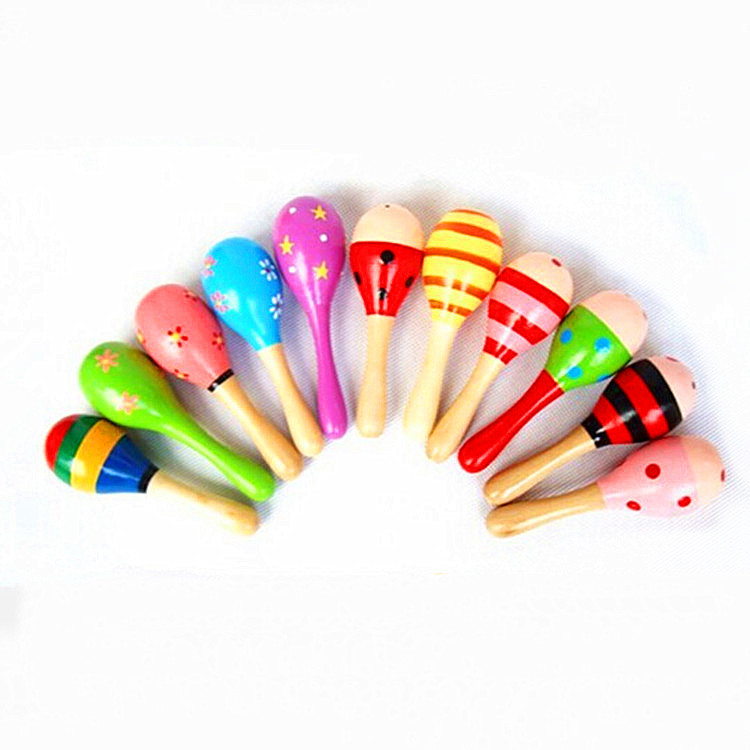 Factory Direct Sales Wooden Small Sand Hammer Sand Ball Wooden Cartoon Sand Hammer Infant Early Education Toys