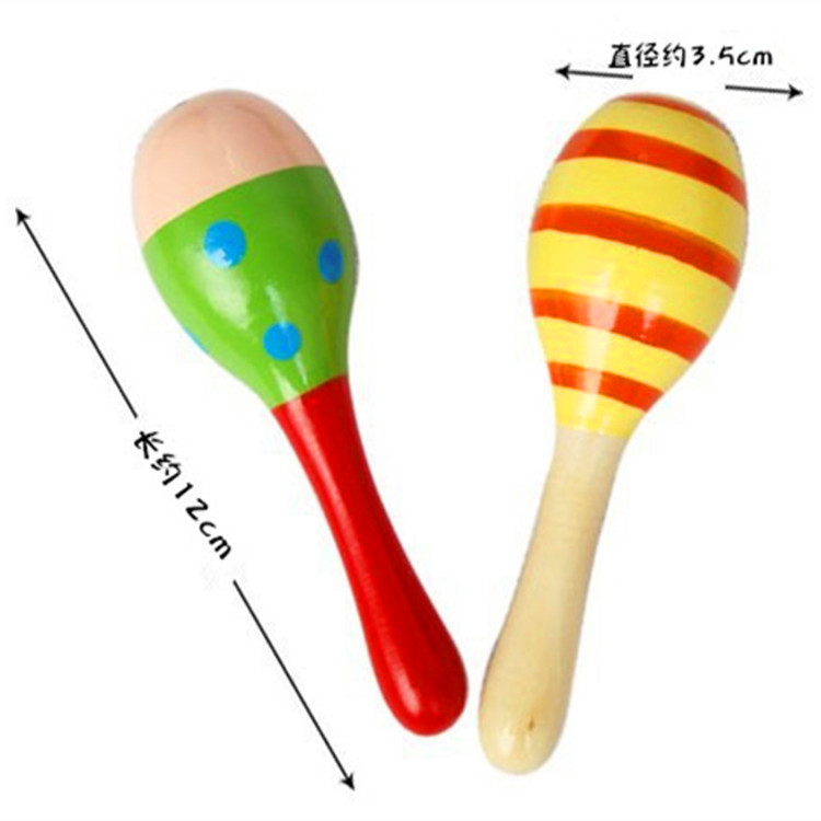 Factory Direct Sales Wooden Small Sand Hammer Sand Ball Wooden Cartoon Sand Hammer Infant Early Education Toys