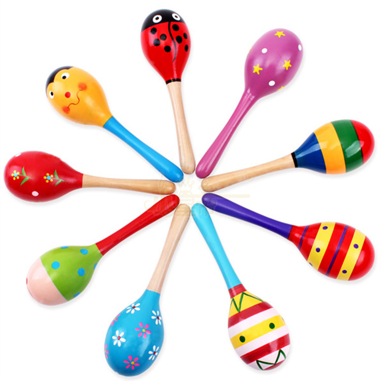 Baby&#039;s Hand-Held Educational Toy Orff Musical Instrument Wooden Cartoon Sand Ball Wooden Sand Hammer Exercise Auditory Rattle