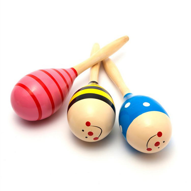 Baby&#039;s Hand-Held Educational Toy Orff Musical Instrument Wooden Cartoon Sand Ball Wooden Sand Hammer Exercise Auditory Rattle
