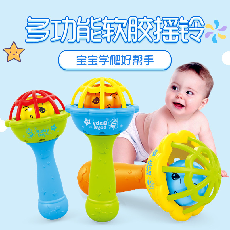 Soft Rubber Single-Head Hammer Sand Hammer Hand Rattle Newborn Baby Comfort Toy Infant Hand-Held Rattle Sand Hammer