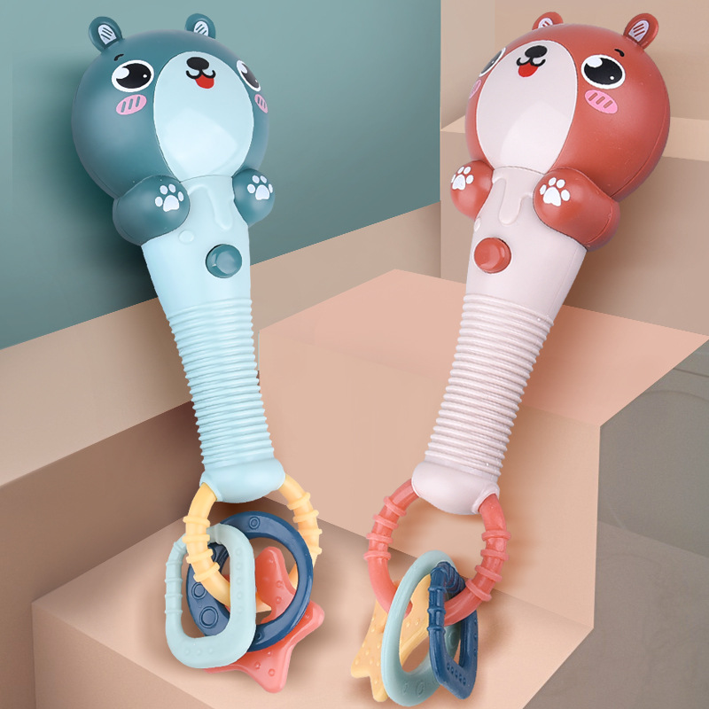 Newborn Infant Deer Rattle Bear Sand Hammer Water Boiling Suitable Teeth Bite Baby Teether Stick Sand Hammer