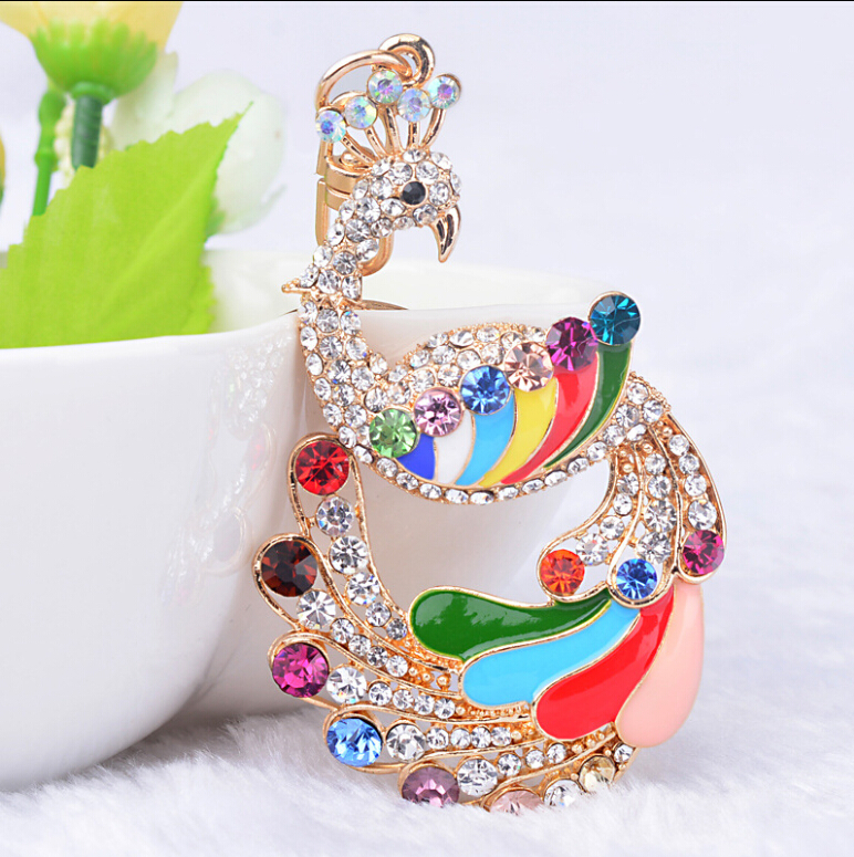 Colorful Peacock drill diamond key buckle high-end gift bag pendant alloy Keychain