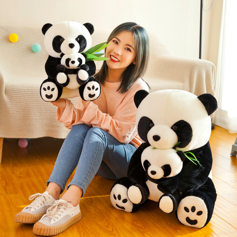 Panda Chinese Giant Panda  Treasure Black and White Bamboo Leaf Panda Doll Plush Toys Doll Mother and Child Big Ragdoll
