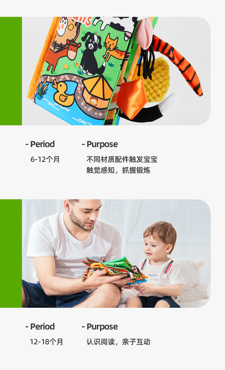 Jollybaby Tail Cloth Book Animal Baby Toys Three-Dimensional Books for Early Education Early Education Baby's Book Comfort Toy