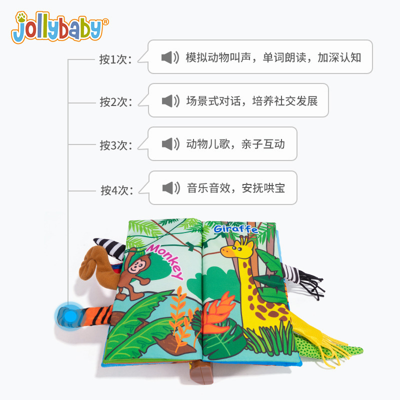 Jollybaby Electronic Music Tail Cloth Book Baby English Enlightening Early Education Toys Baby Toys 0-1 Years Old