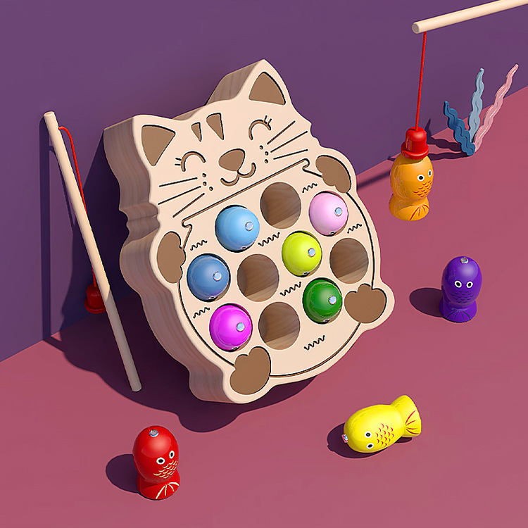 Wooden Magnetic Owl Kitten Fishing Play House Children Puzzle Magnetic Early Education Baby Toys Baby toys