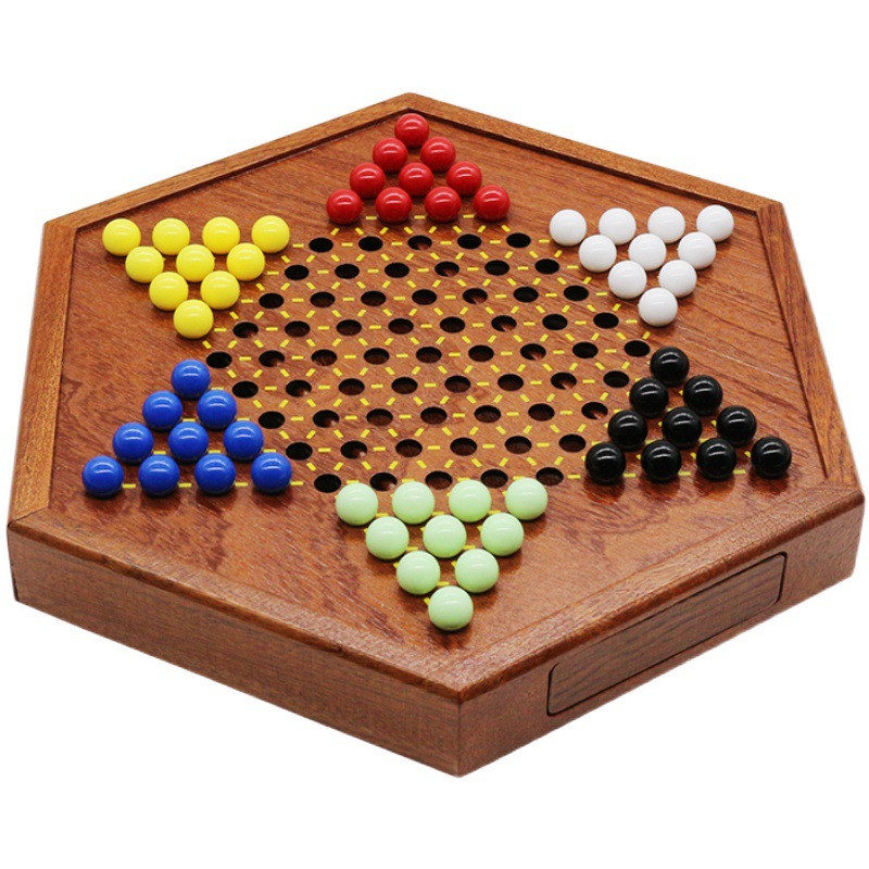 Marbles Checkers Wooden Hexagonal Checkers Chessboard Children Adult Student Education Marbles Chess plus-Sized Size