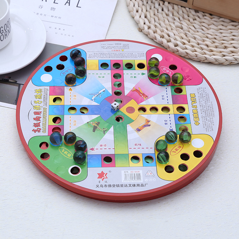 Children&#039;s Casual Glass Marbles Large-Sized Checkers Aeroplane Chess Two-in-One Educational Toys Marbles Checkers