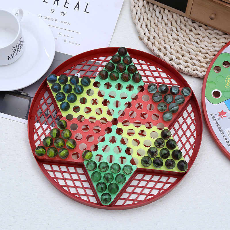 Children&#039;s Casual Glass Marbles Large-Sized Checkers Aeroplane Chess Two-in-One Educational Toys Marbles Checkers