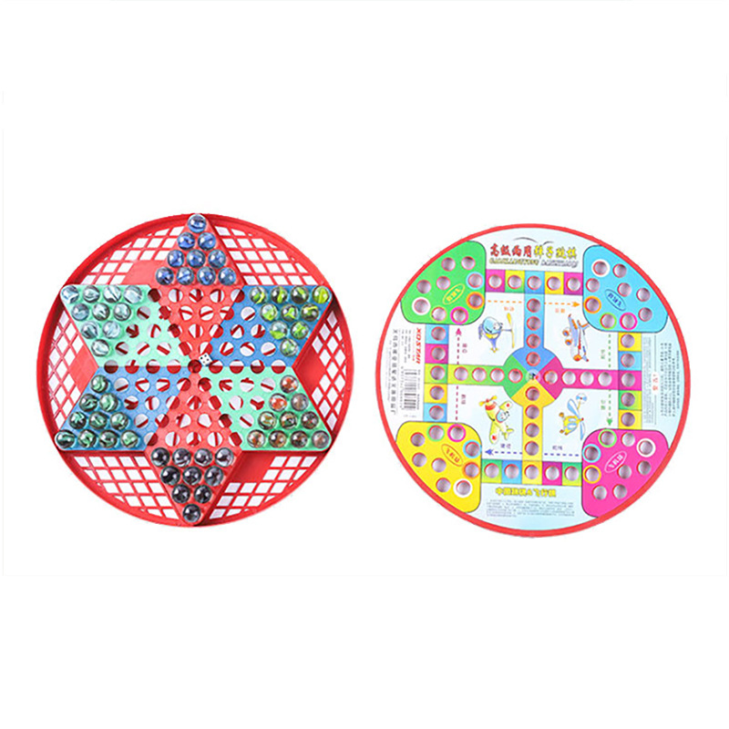 Children&#039;s Casual Glass Marbles Large-Sized Checkers Aeroplane Chess Two-in-One Educational Toys Marbles Checkers