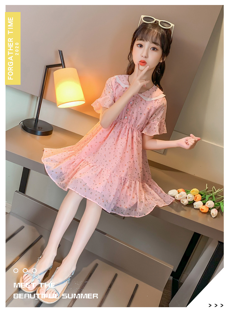 2021 Summer New Girl Princess Dress Medium and Big Children Doll Collar Chiffon Dress Internet Celebrity Summer Dress