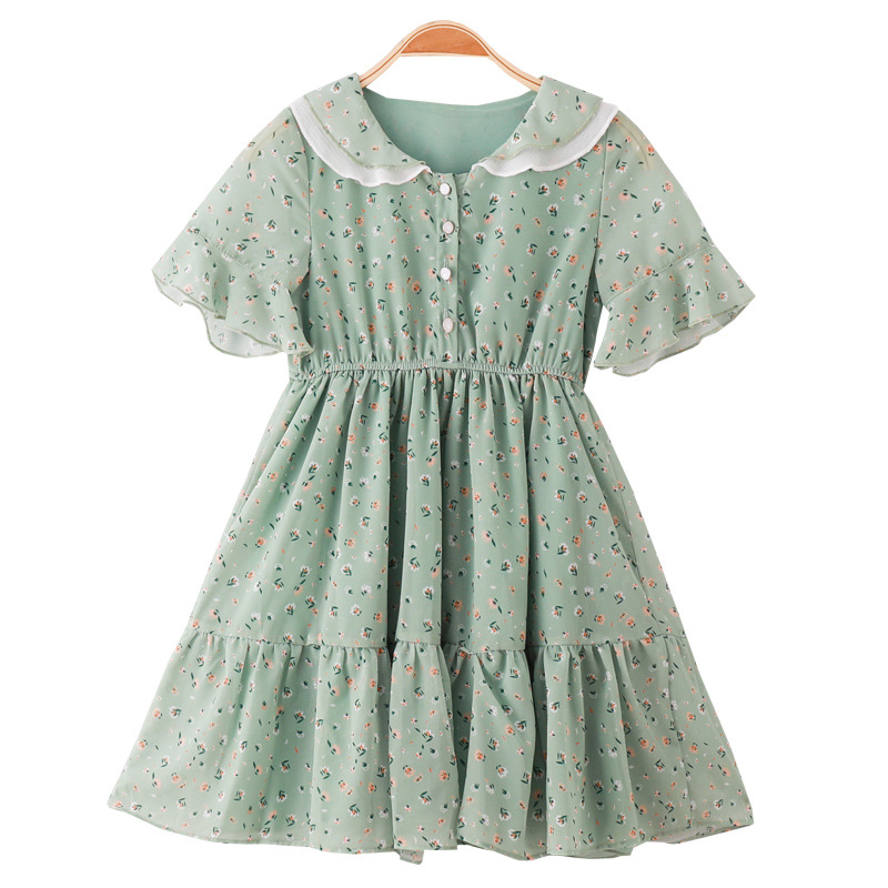 2021 Summer New Girl Princess Dress Medium and Big Children Doll Collar Chiffon Dress Internet Celebrity Summer Dress